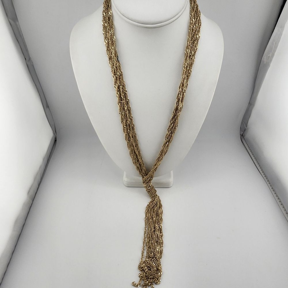 Chicos Gold Tone Multistrand Chain‎ Y Drop Necklace